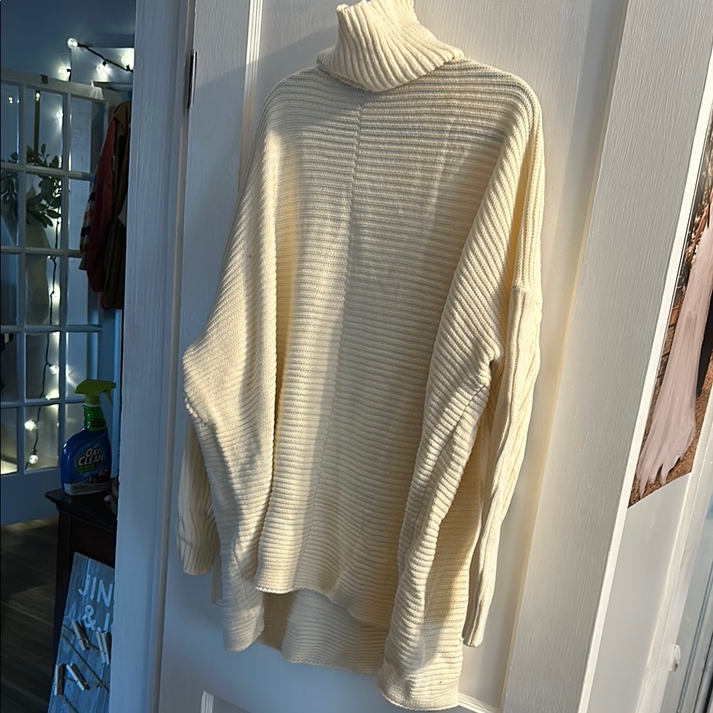 NWOT Cream Ribbed Turtleneck Sweater